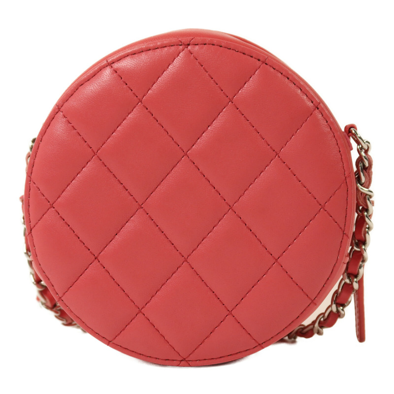 CHANEL 羊皮皮革Round Chain Shoulder Bag銀扣鏈帶肩背袋-1