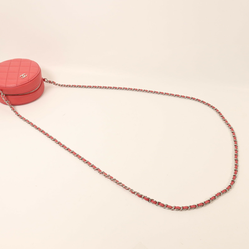 CHANEL 羊皮皮革Round Chain Shoulder Bag銀扣鏈帶肩背袋-7