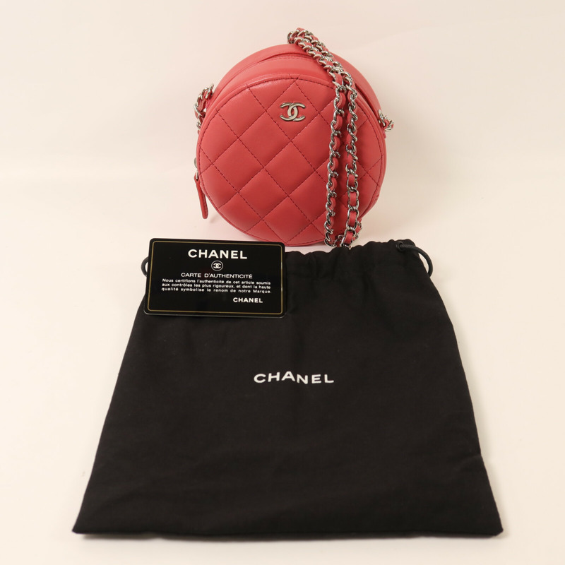 CHANEL 羊皮皮革Round Chain Shoulder Bag銀扣鏈帶肩背袋-9