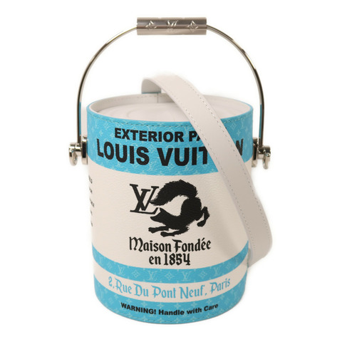 LOUIS VUITTON 塗層帆布/牛皮皮革Paint Can銀扣手挽肩背兩用袋