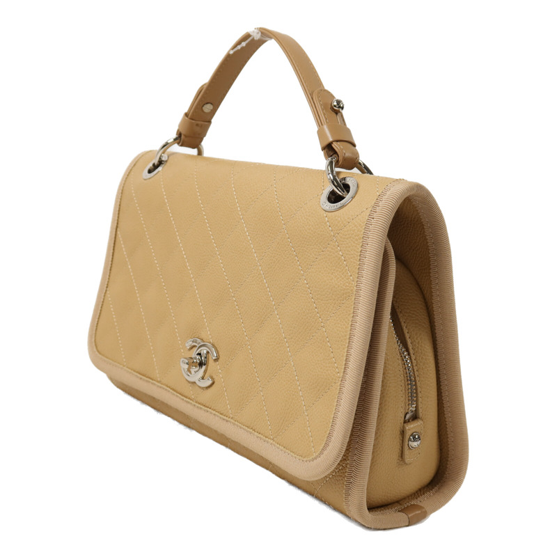 CHANEL 牛皮皮革Chain Shoulder銀扣鏈帶手挽肩背兩用袋-2