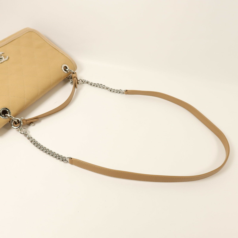 CHANEL 牛皮皮革Chain Shoulder銀扣鏈帶手挽肩背兩用袋-7