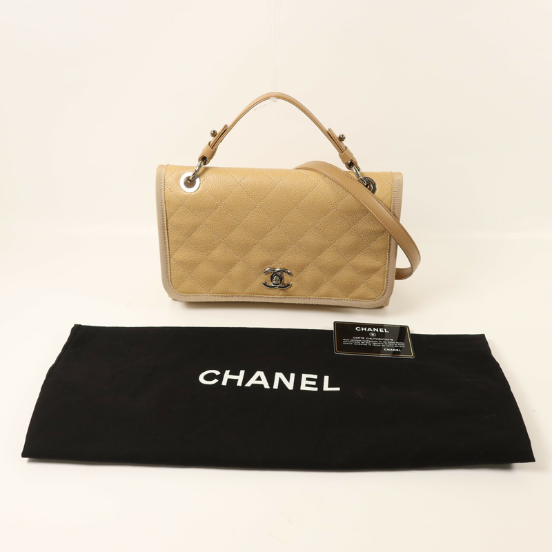 CHANEL 牛皮皮革Chain Shoulder銀扣鏈帶手挽肩背兩用袋-9