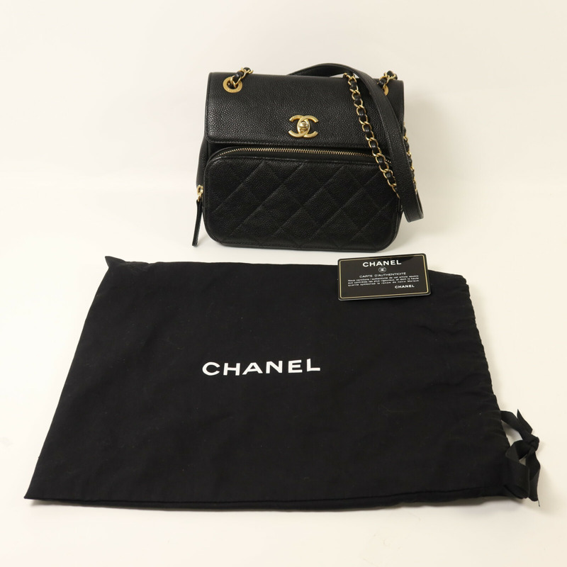 CHANEL 牛皮皮革Chain Shoulder金扣鏈帶肩背袋-10