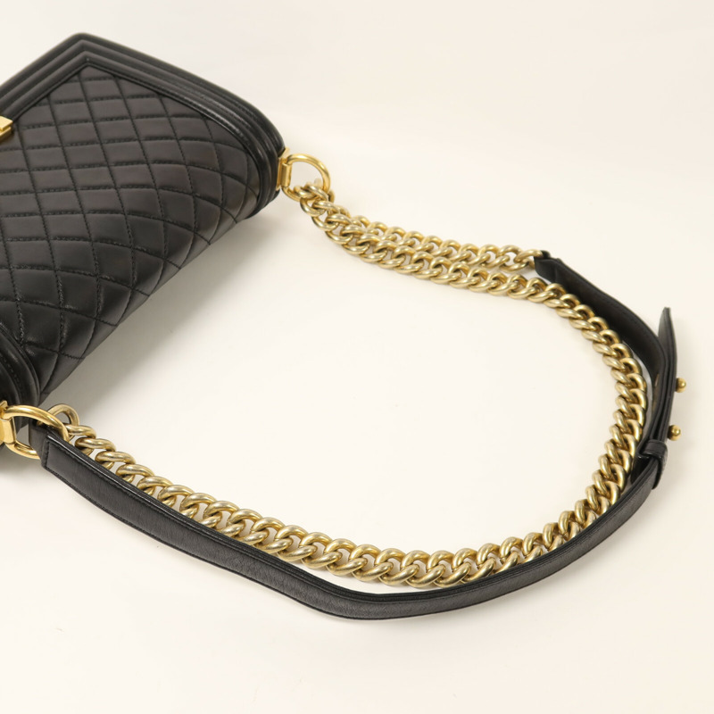 CHANEL 羊皮皮革Boy 25金扣鏈帶肩背袋-7