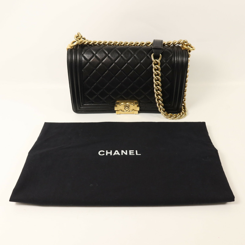 CHANEL 羊皮皮革Boy 25金扣鏈帶肩背袋-8