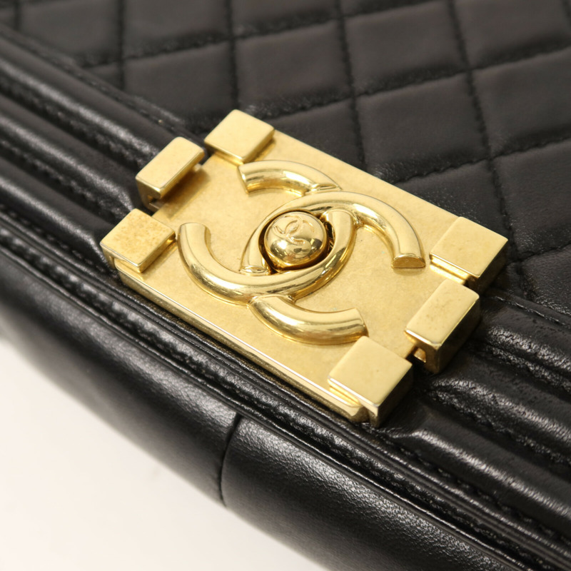 CHANEL 羊皮皮革Boy 25金扣鏈帶肩背袋-9