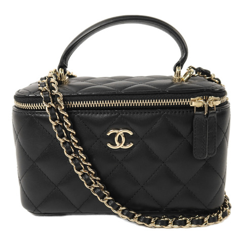CHANEL 羊皮皮革Vanity Case金扣鏈帶手挽肩背兩用袋