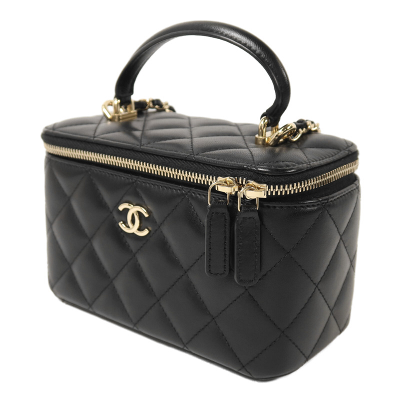 CHANEL 羊皮皮革Vanity Case金扣鏈帶手挽肩背兩用袋-2