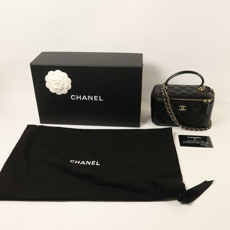 CHANEL 羊皮皮革Vanity Case金扣鏈帶手挽肩背兩用袋-14