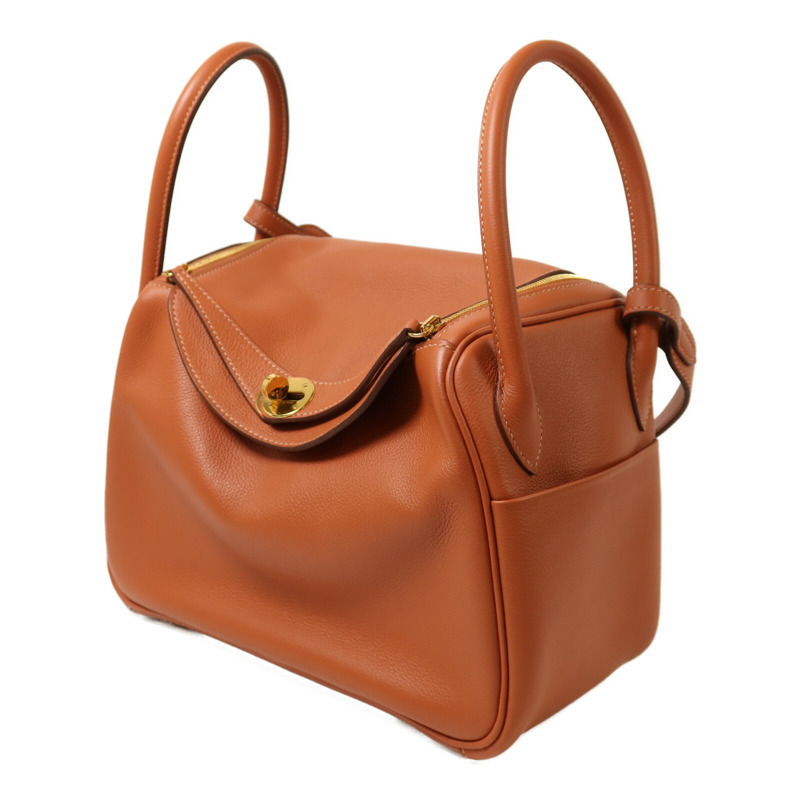 HERMES Evercolor皮革Lindy 26金扣手挽肩背兩用袋Cuivre-2
