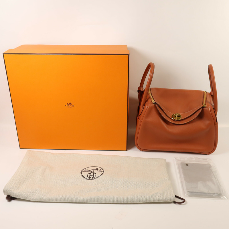 HERMES Evercolor皮革Lindy 26金扣手挽肩背兩用袋Cuivre-9