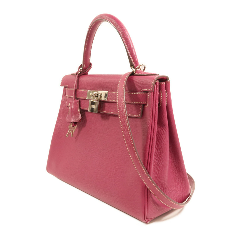 HERMES Epsom皮革Kelly 28銀扣手挽肩背兩用袋 Rose Tyrien/Rose Pourpre-2