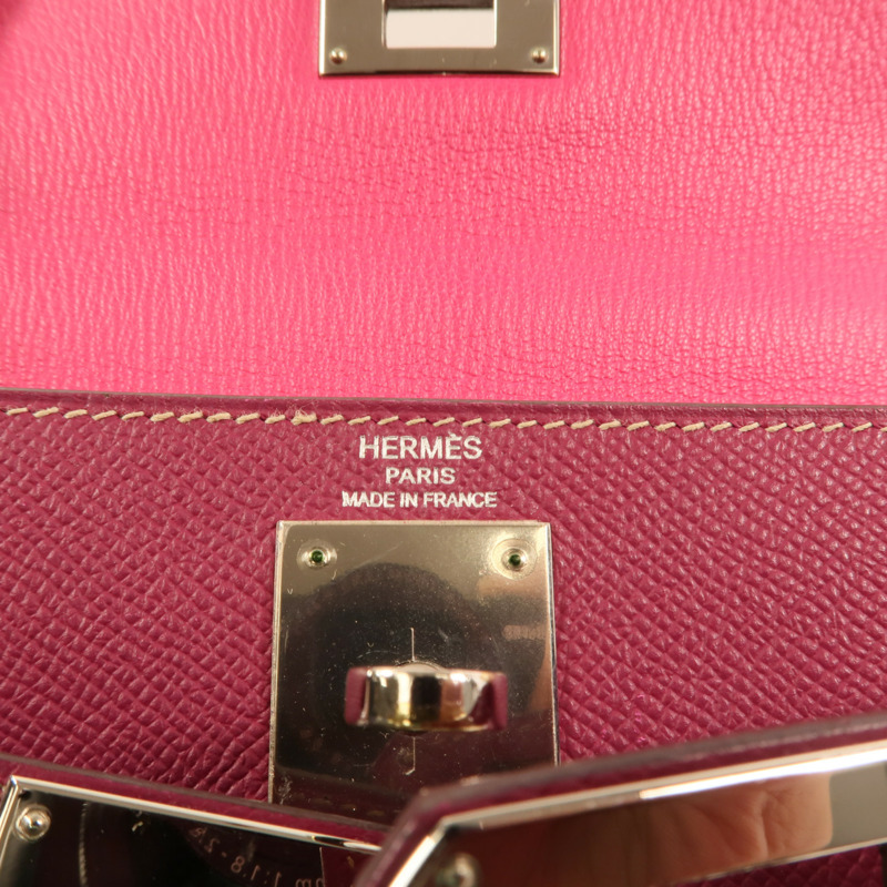 HERMES Epsom皮革Kelly 28銀扣手挽肩背兩用袋 Rose Tyrien/Rose Pourpre-5