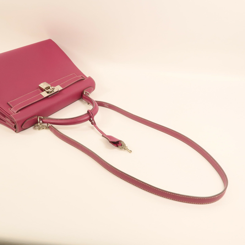 HERMES Epsom皮革Kelly 28銀扣手挽肩背兩用袋 Rose Tyrien/Rose Pourpre-7