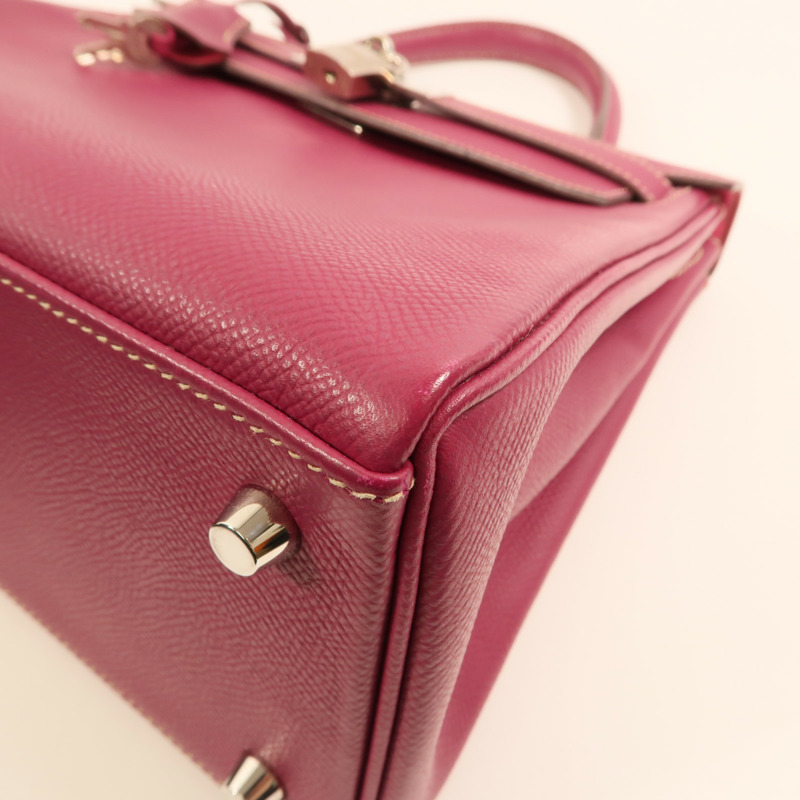 HERMES Epsom皮革Kelly 28銀扣手挽肩背兩用袋 Rose Tyrien/Rose Pourpre-10