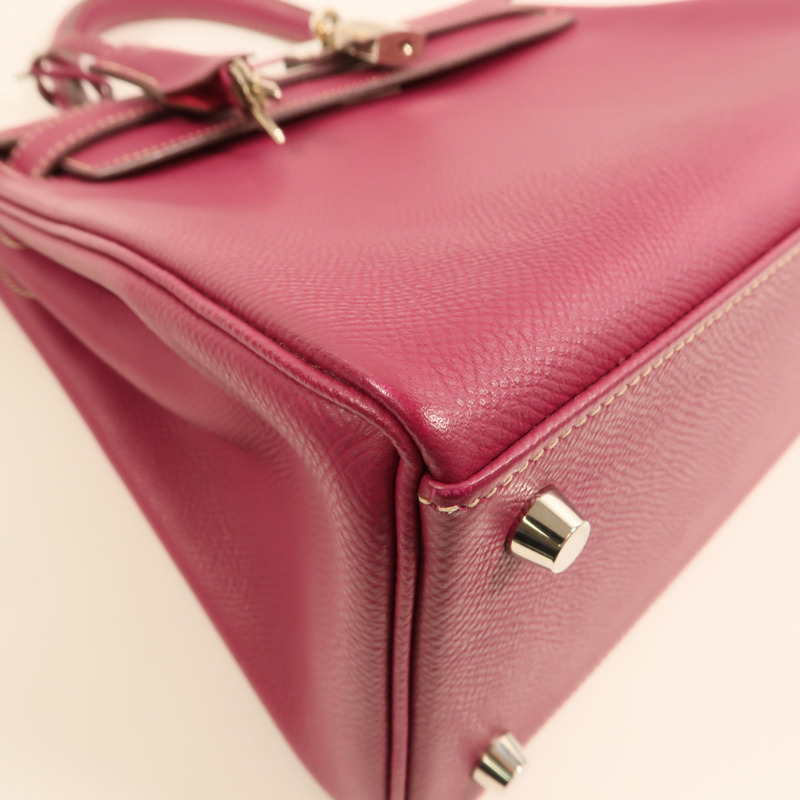 HERMES Epsom皮革Kelly 28銀扣手挽肩背兩用袋 Rose Tyrien/Rose Pourpre-11