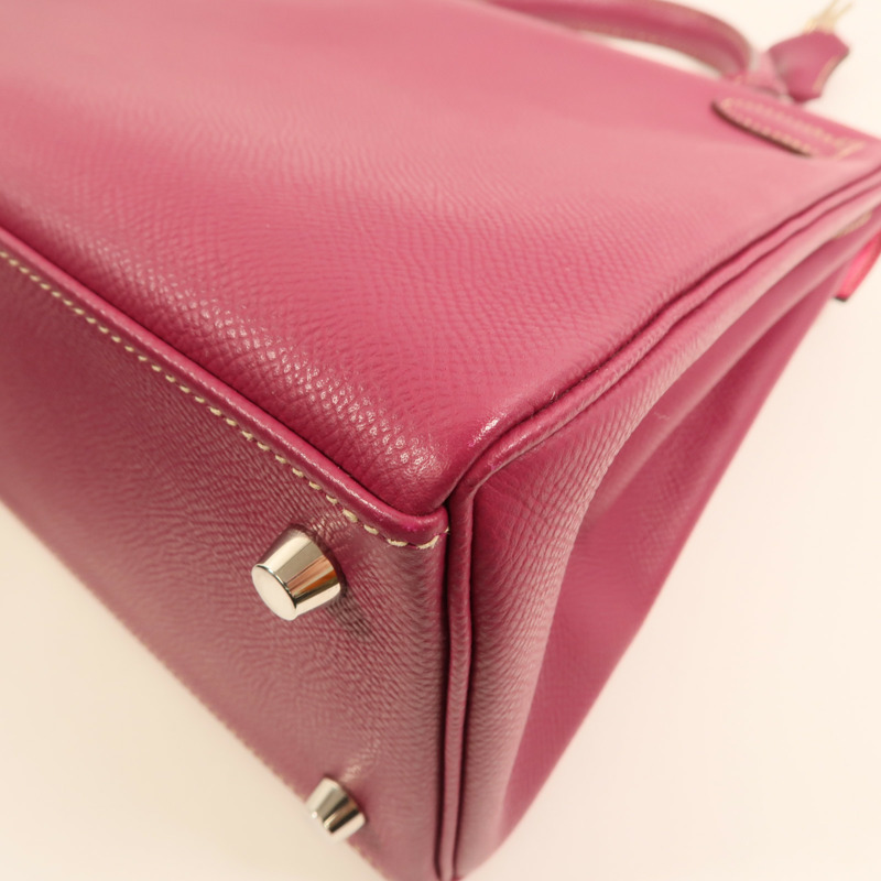 HERMES Epsom皮革Kelly 28銀扣手挽肩背兩用袋 Rose Tyrien/Rose Pourpre-12