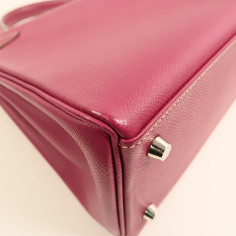 HERMES Epsom皮革Kelly 28銀扣手挽肩背兩用袋 Rose Tyrien/Rose Pourpre-13
