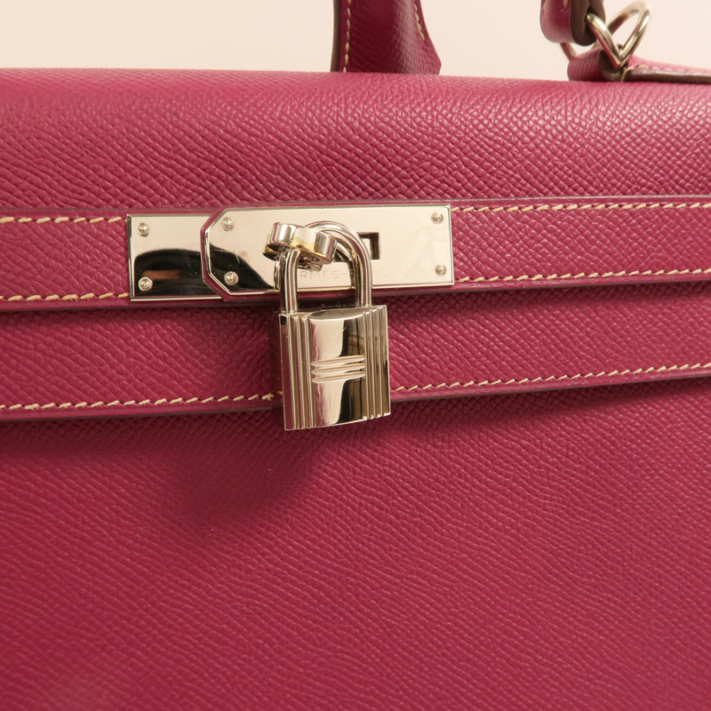 HERMES Epsom皮革Kelly 28銀扣手挽肩背兩用袋 Rose Tyrien/Rose Pourpre-15