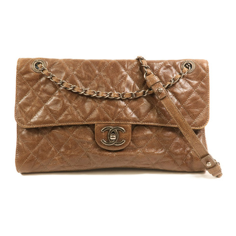 CHANEL 牛皮皮革Chain Shoulder銀扣鏈帶肩背袋