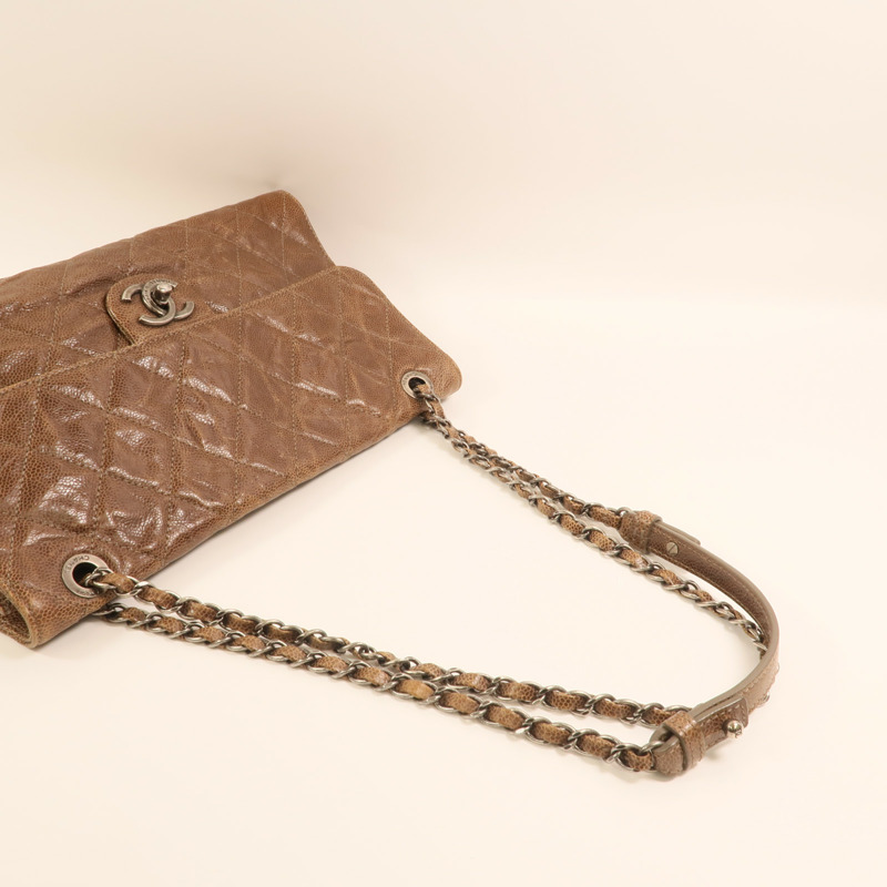 CHANEL 牛皮皮革Chain Shoulder銀扣鏈帶肩背袋-7