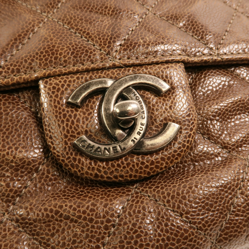 CHANEL 牛皮皮革Chain Shoulder銀扣鏈帶肩背袋-8