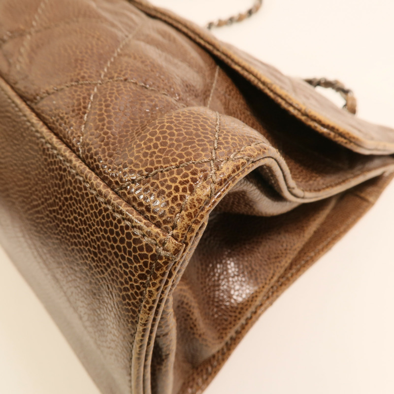 CHANEL 牛皮皮革Chain Shoulder銀扣鏈帶肩背袋-10