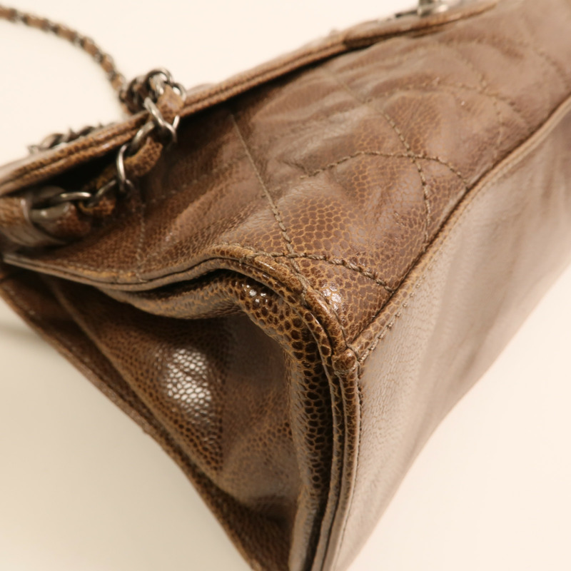 CHANEL 牛皮皮革Chain Shoulder銀扣鏈帶肩背袋-11