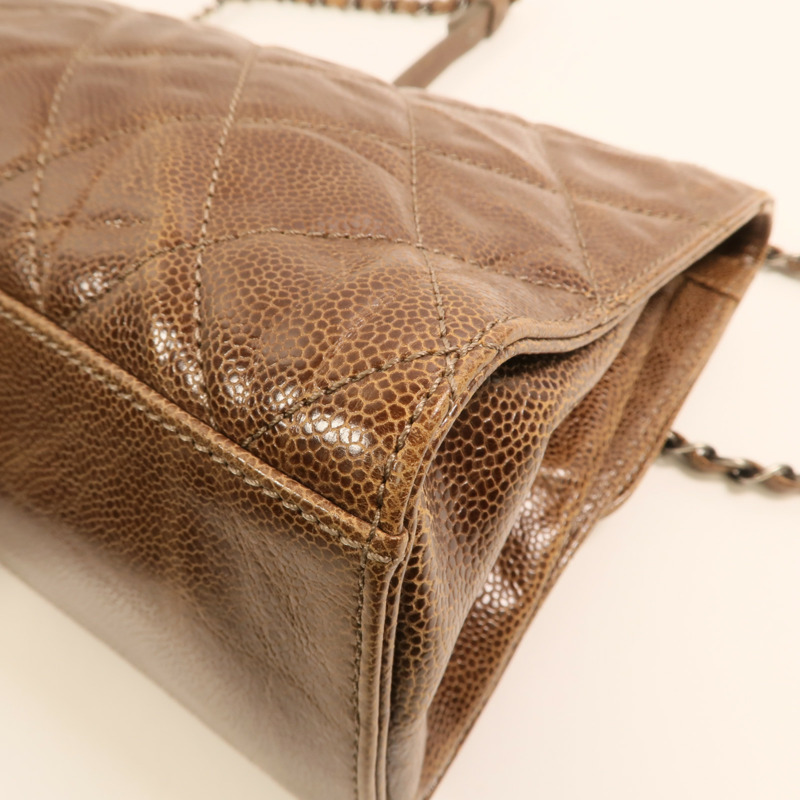 CHANEL 牛皮皮革Chain Shoulder銀扣鏈帶肩背袋-12