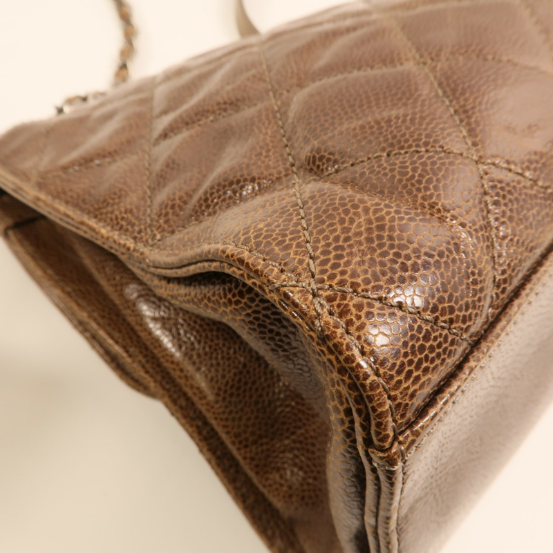 CHANEL 牛皮皮革Chain Shoulder銀扣鏈帶肩背袋-13