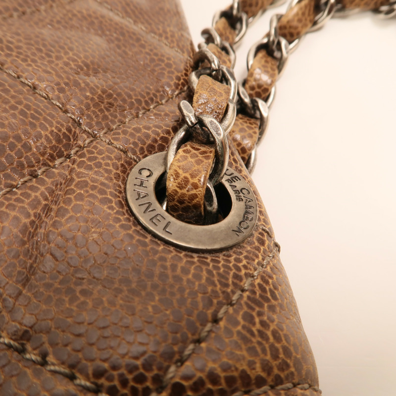 CHANEL 牛皮皮革Chain Shoulder銀扣鏈帶肩背袋-14