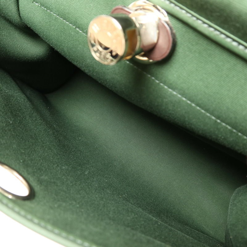 HERMES 帆布Herbag PM銀扣手挽肩背兩用袋Vert Anglais-12