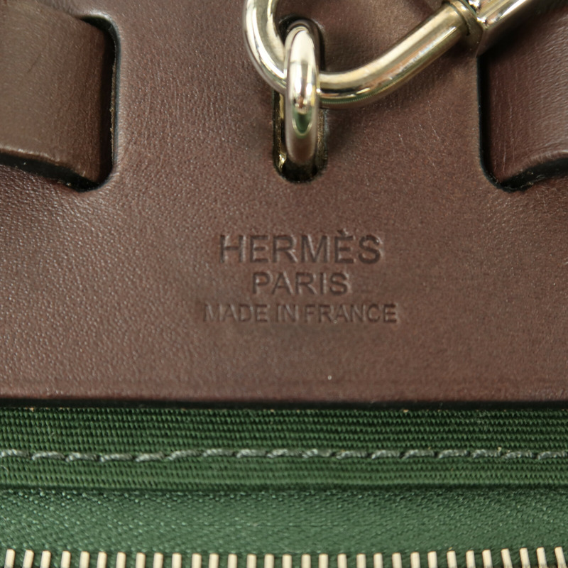 HERMES 帆布Herbag PM銀扣手挽肩背兩用袋Vert Anglais-13