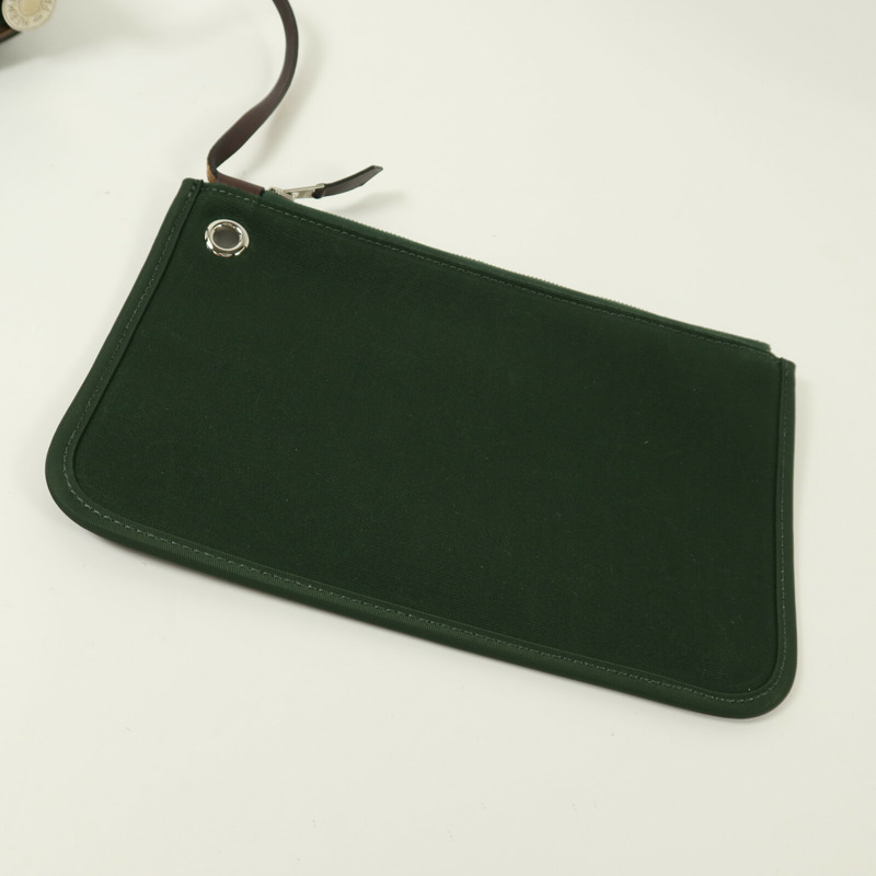 HERMES 帆布Herbag PM銀扣手挽肩背兩用袋Vert Anglais-15