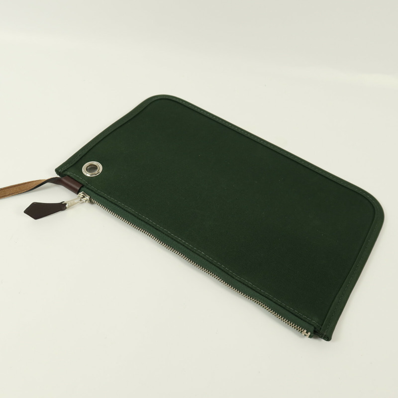 HERMES 帆布Herbag PM銀扣手挽肩背兩用袋Vert Anglais-16