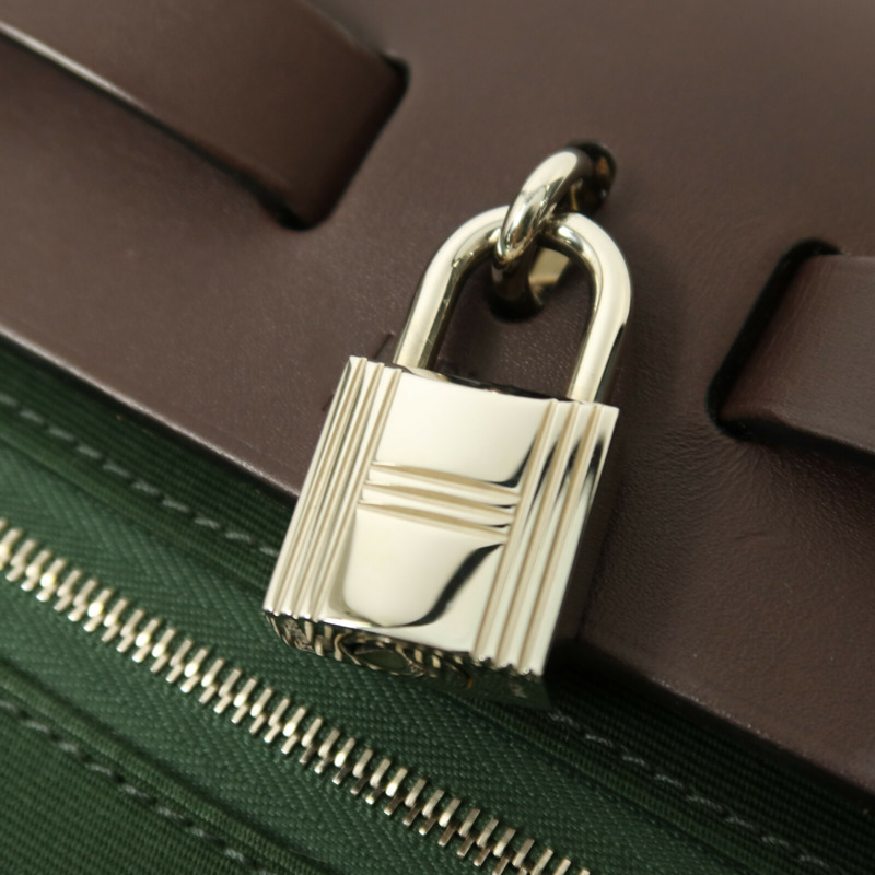 HERMES 帆布Herbag PM銀扣手挽肩背兩用袋Vert Anglais-19