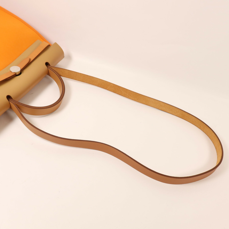 HERMES 帆布Herbag PM銀扣手挽肩背兩用袋Orange-4