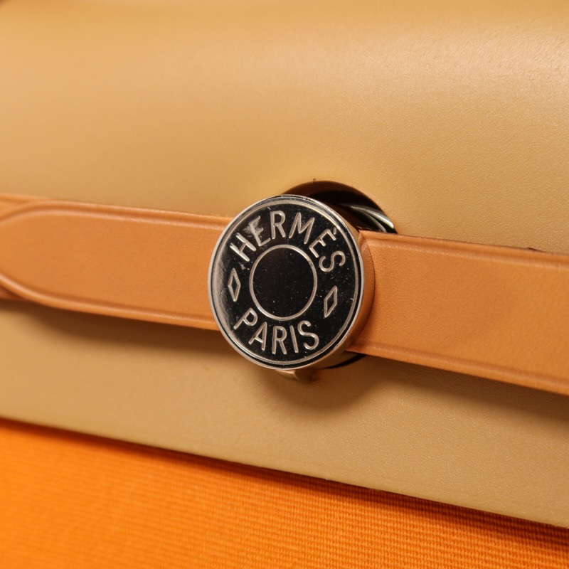 HERMES 帆布Herbag PM銀扣手挽肩背兩用袋Orange-5