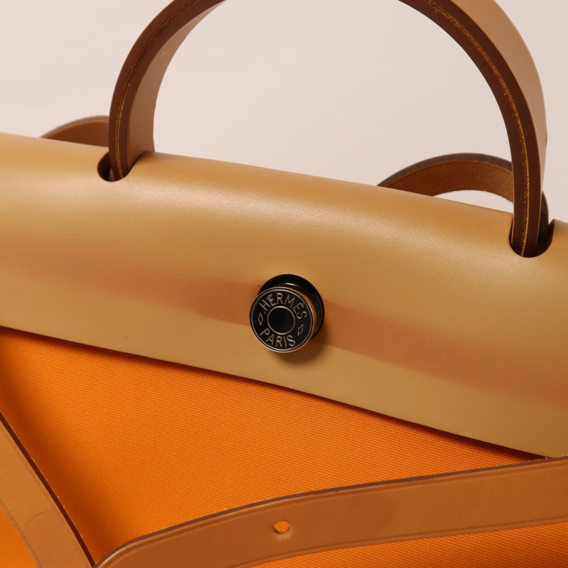 HERMES 帆布Herbag PM銀扣手挽肩背兩用袋Orange-11