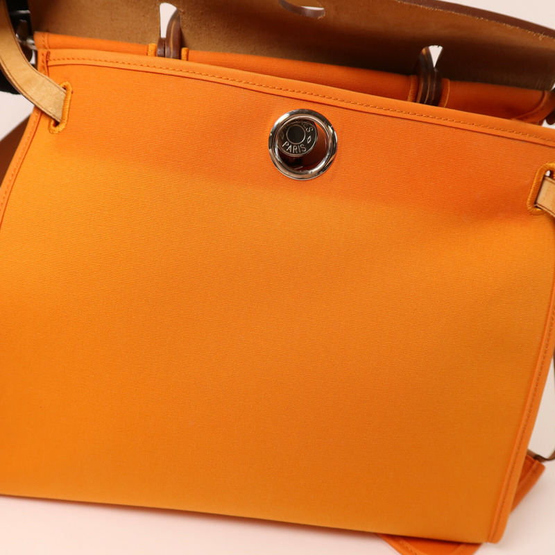 HERMES 帆布Herbag PM銀扣手挽肩背兩用袋Orange-12