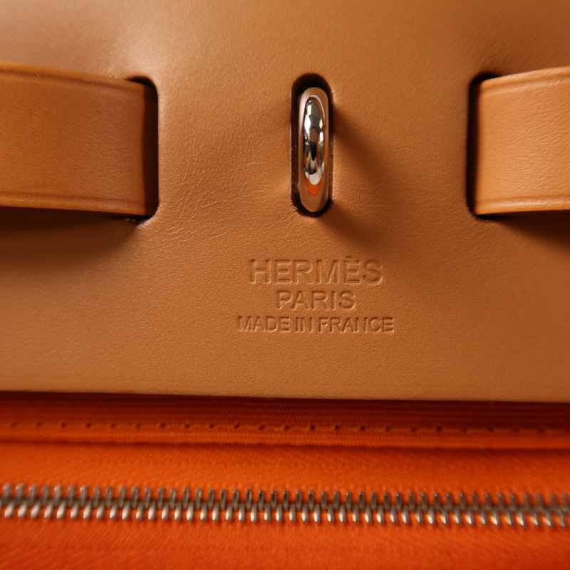 HERMES 帆布Herbag PM銀扣手挽肩背兩用袋Orange-14
