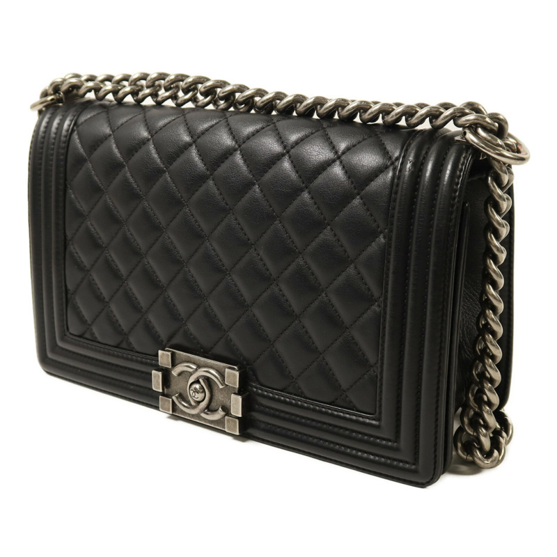 CHANEL 羊皮皮革Boy 25銀扣鏈帶肩背袋-2