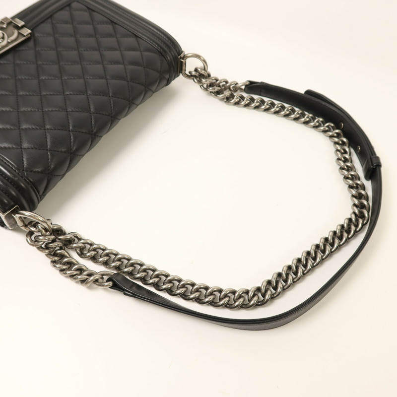 CHANEL 羊皮皮革Boy 25銀扣鏈帶肩背袋-4