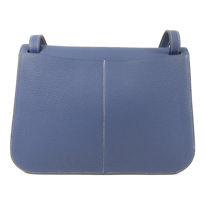 HERMES Clemence皮革Halzan 31銀扣手挽肩背兩用袋Bleu Encre-2
