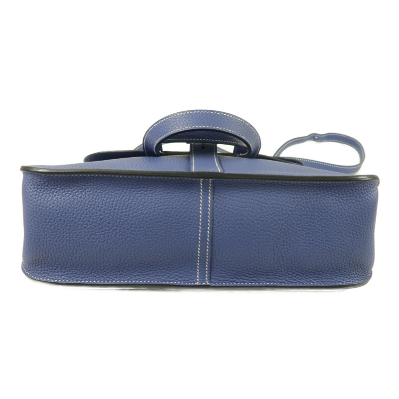 HERMES Clemence皮革Halzan 31銀扣手挽肩背兩用袋Bleu Encre-3