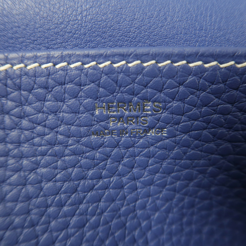 HERMES Clemence皮革Halzan 31銀扣手挽肩背兩用袋Bleu Encre-5