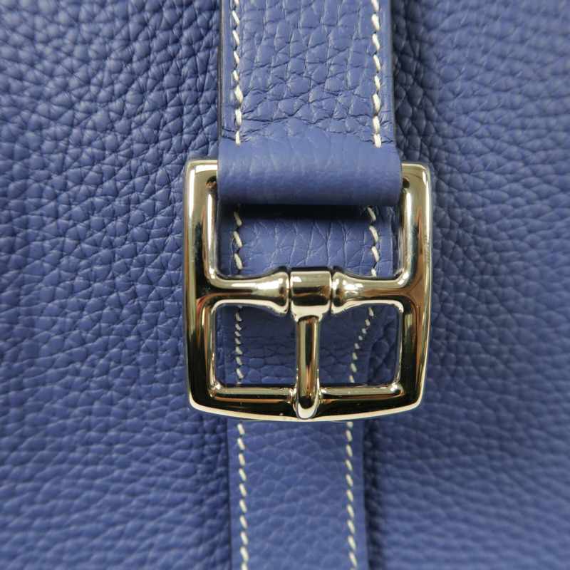 HERMES Clemence皮革Halzan 31銀扣手挽肩背兩用袋Bleu Encre-7