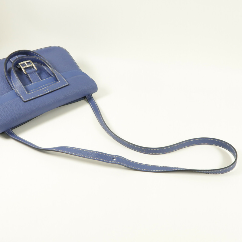 HERMES Clemence皮革Halzan 31銀扣手挽肩背兩用袋Bleu Encre-8