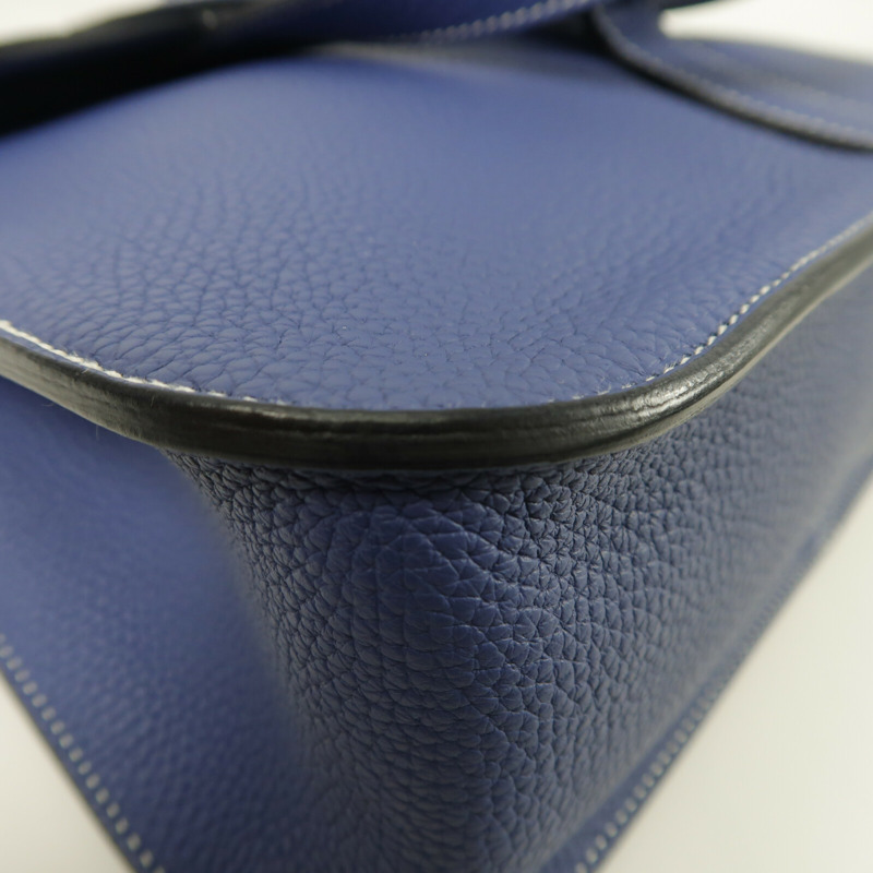 HERMES Clemence皮革Halzan 31銀扣手挽肩背兩用袋Bleu Encre-11